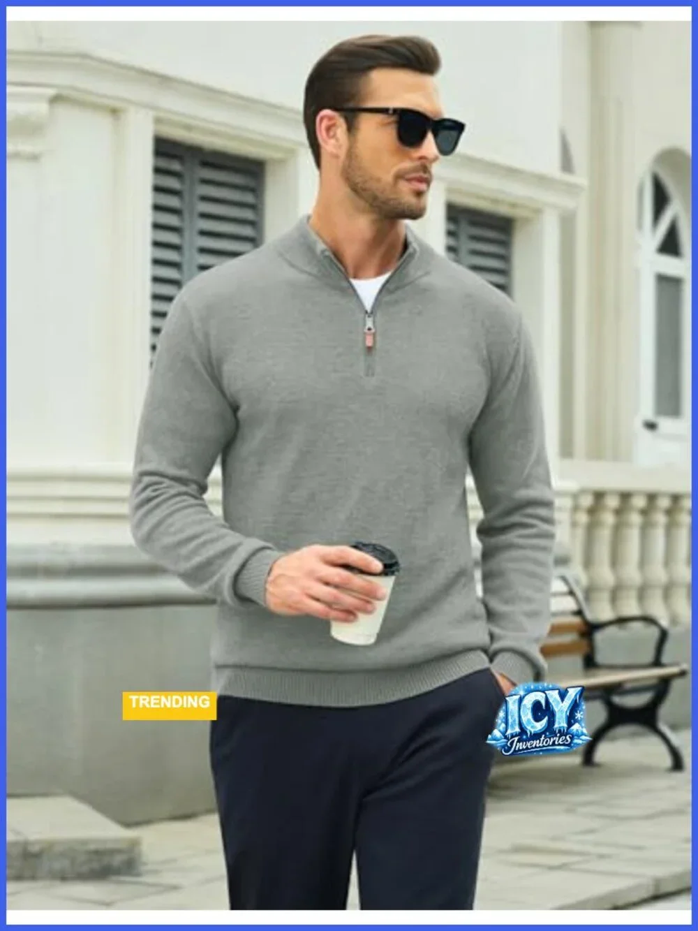 Men's Quarter Zip Pullover Lightweight Mock Neck Sweater Long Sleeve Warm Fall